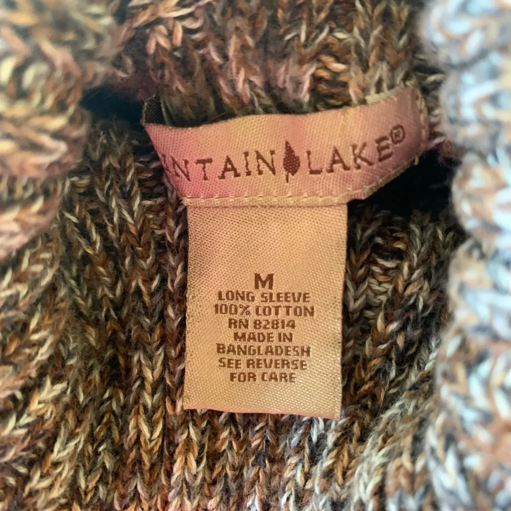 Comfy Warm Sweater Heather Brown Turtleneck Pullover Vintage Thick Crochet - Image 14