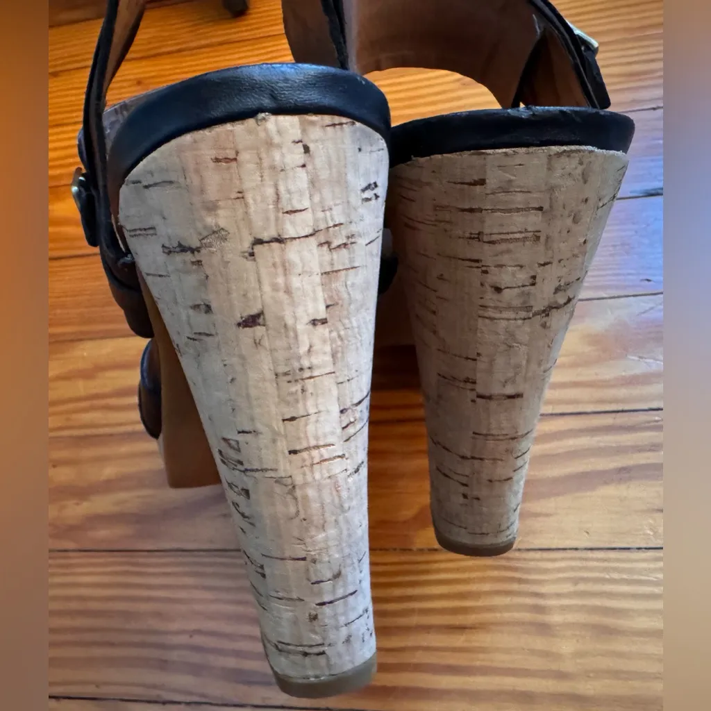 MRKT Womens Black & Cork Platform Sandals Size 9 - Image 8
