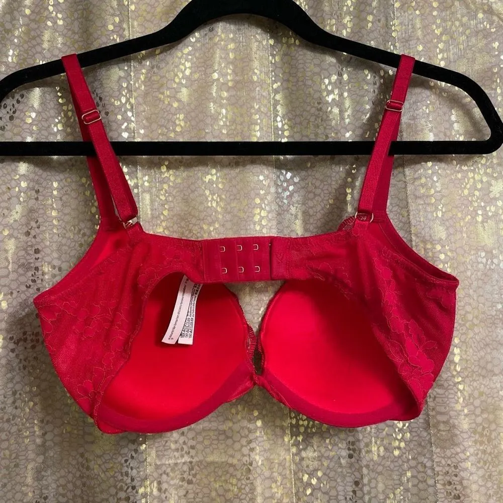Victoria’s Secret Dream Angels Red Gold Lace Push Up Bra 32DD - Image 2