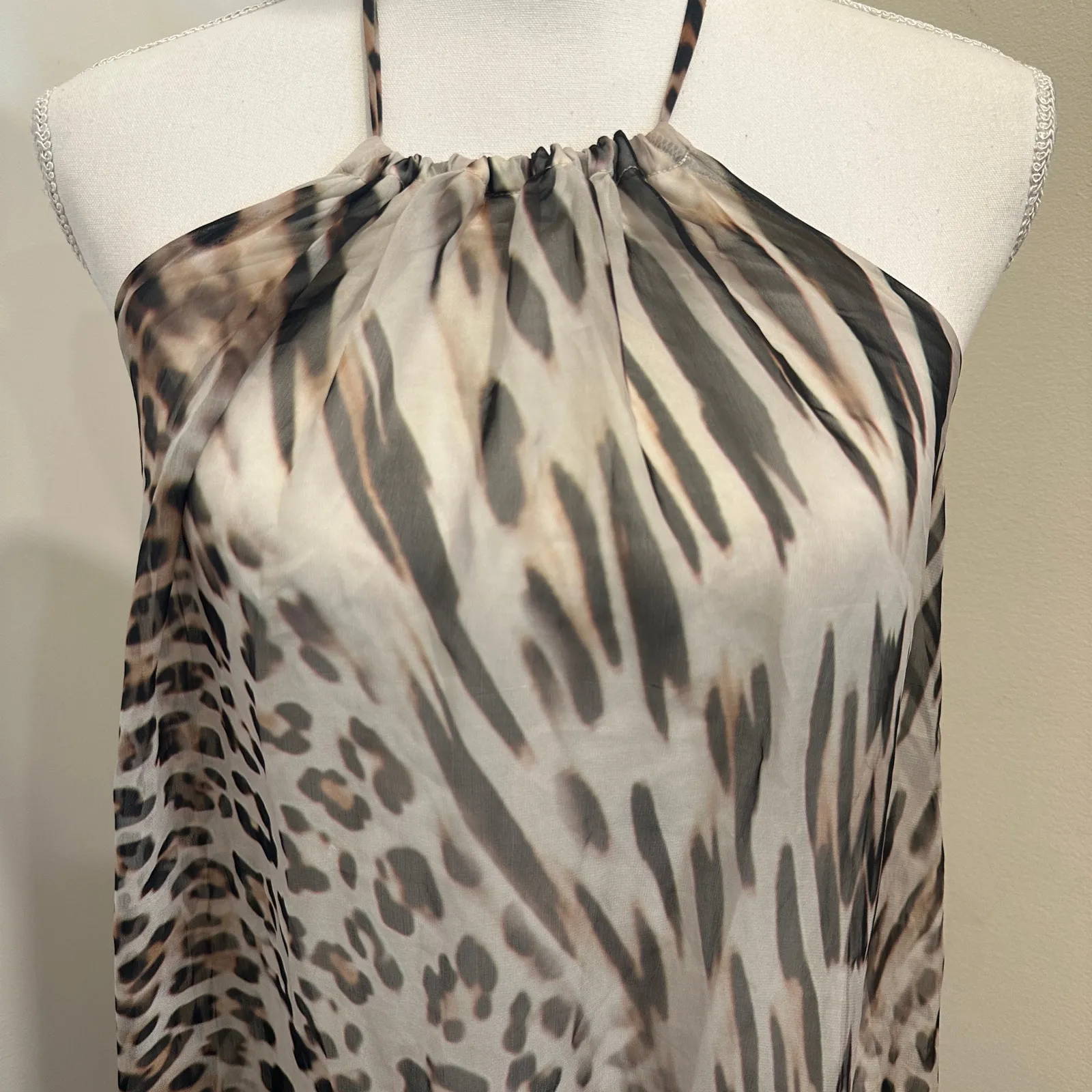 Young Fabulous & Broke YFB Gila Halter Maxi Dress Leopard Print Medium Coastal - Image 5