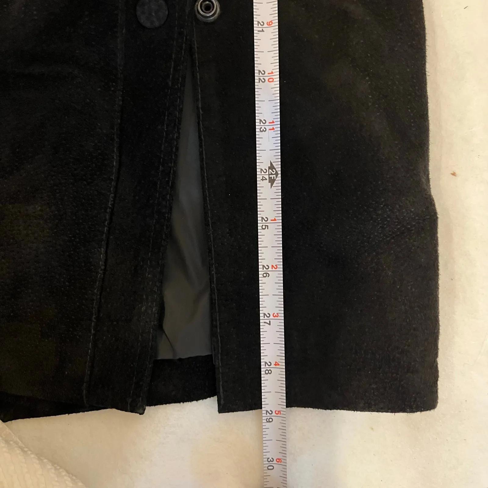 Vintage 90s Wilsons Leather Black Suede Leather Pencil Skirt Button Snap Size 14 - Image 10