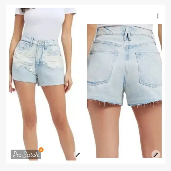 Good American 90’s Shredded Denim Shorts Light Wash - Image 2