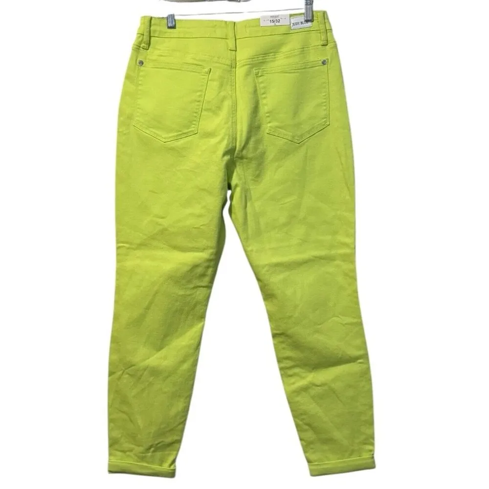 Judy Blue High Waist Slim Fit Neon Green Jeans Size 15/32 JB88456 Beach Vacation - Image 2