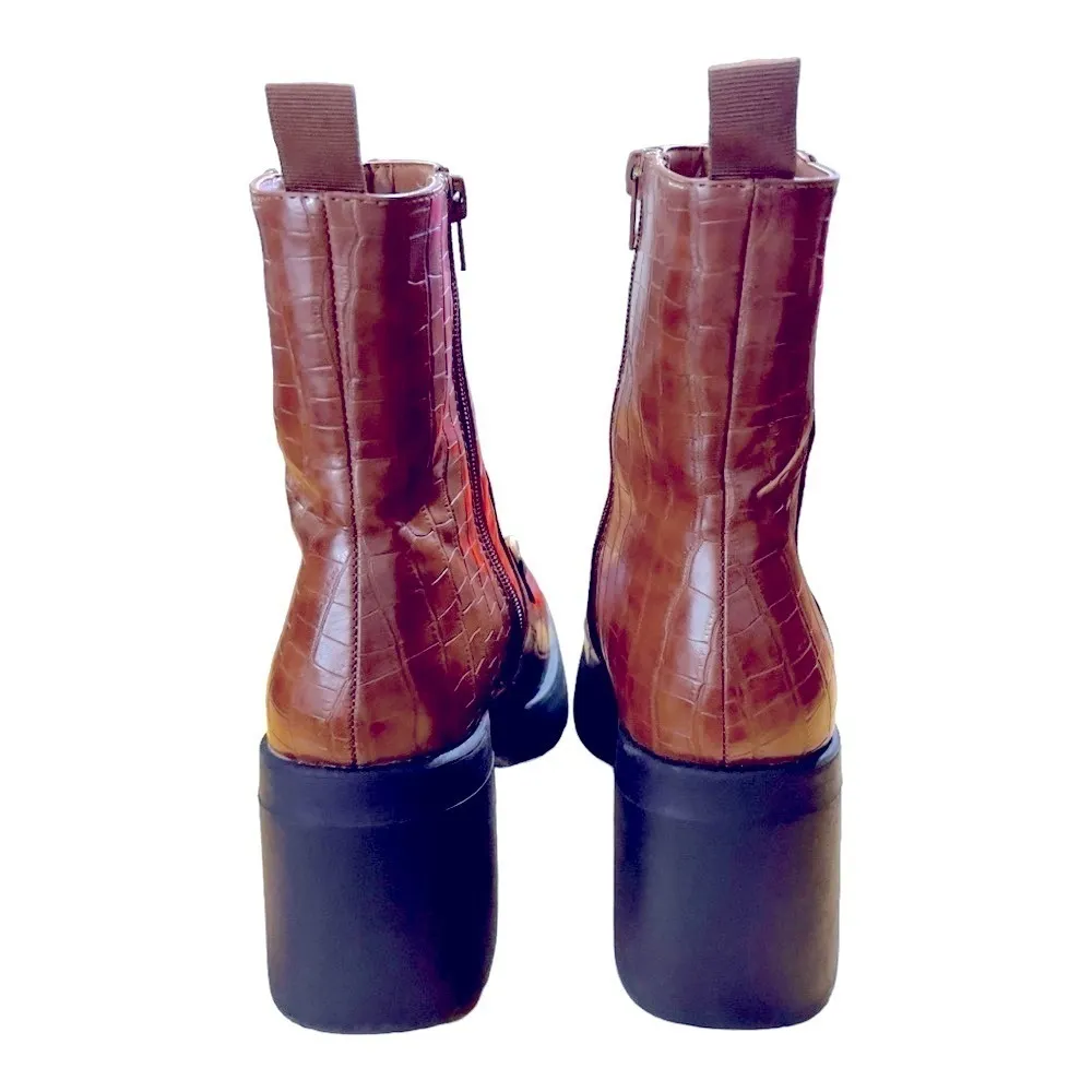 Truffle Collection sqaure toe loafer trim boots in brown croc size 8.5 - Image 8