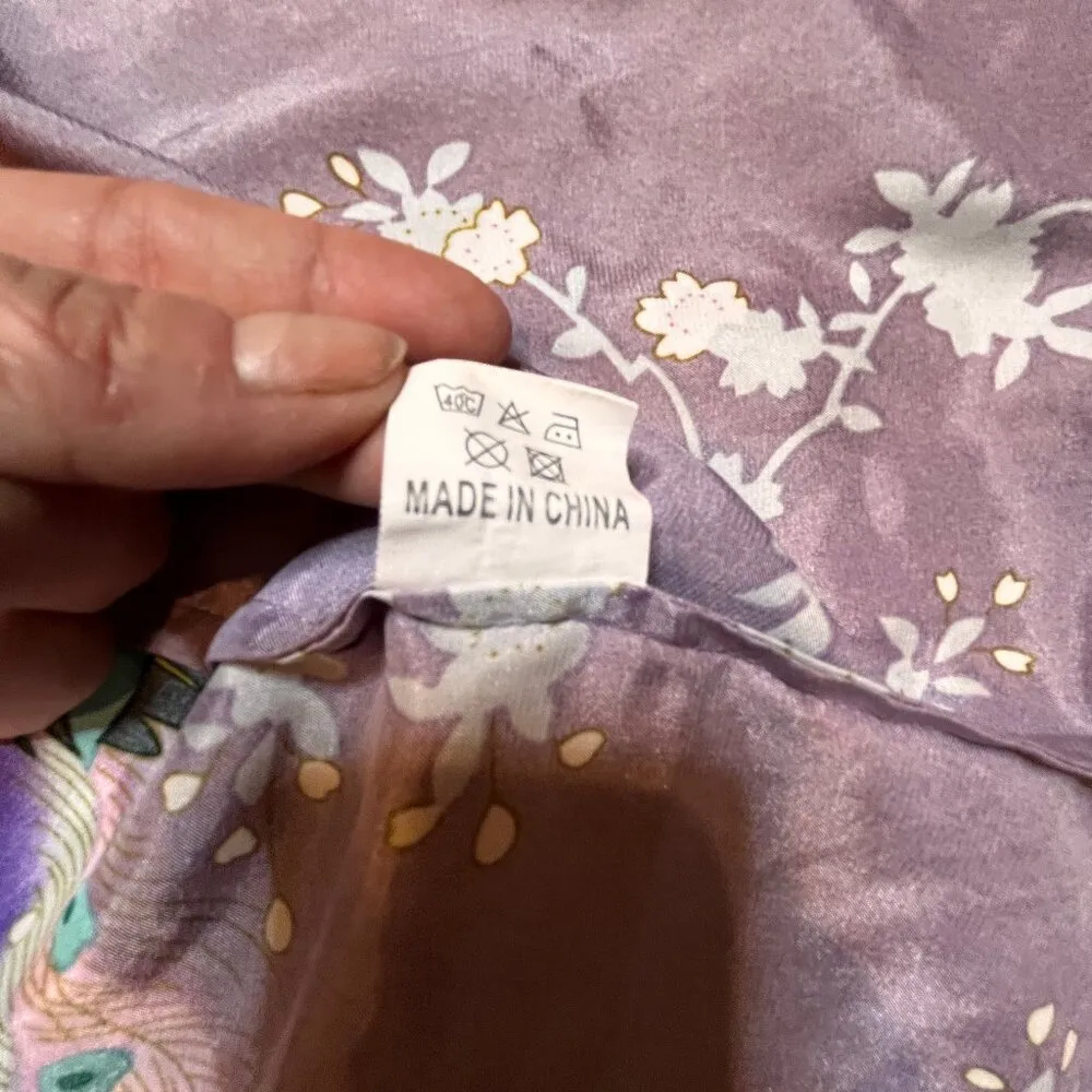 Babeyond Kimono Robe Purple Satin Asian Peacock Print One Size NO BELT Pockets - Image 7