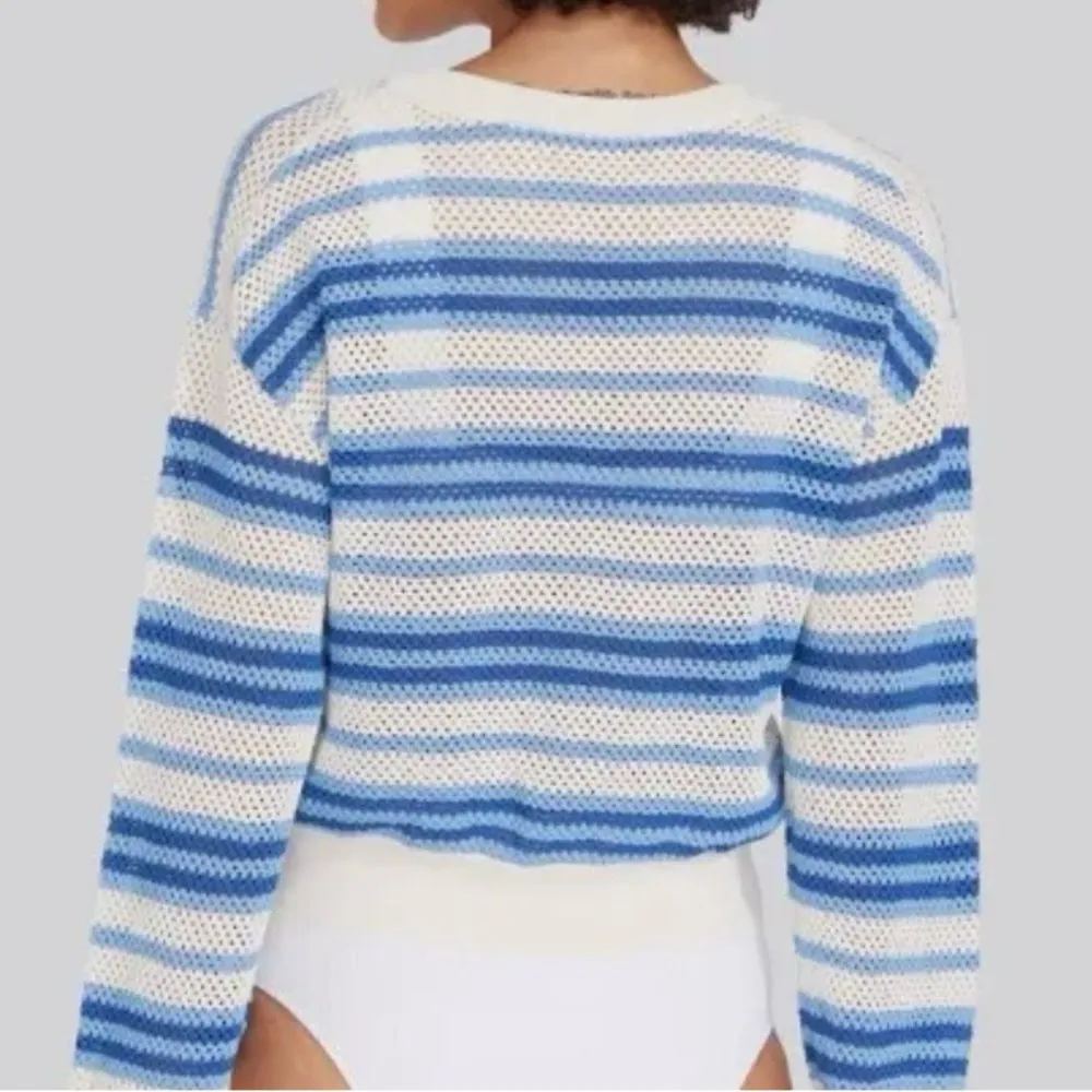 Solid & Striped The Tobi Sweater Marina Blue Stripe Open Weave Crewneck S NWT - Image 2