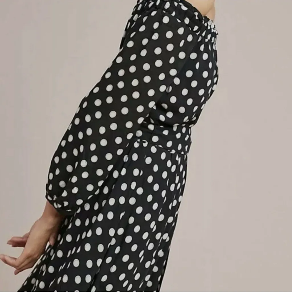 ANTHROPOLOGIE MAEVE Gerti Midi Dress Black Polka Dot Off Shoulder Size Small - Image 3