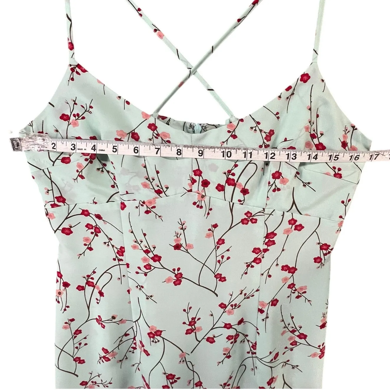 Express Y2K Slip Dress 7/8 Mint Green Red Cherry Blossom Floral Fairy Cottage - Image 6
