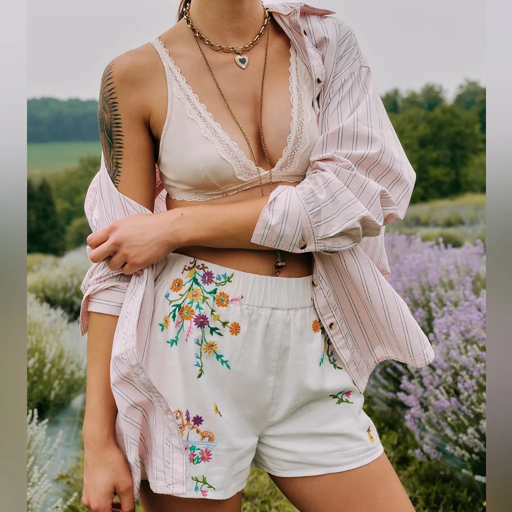 NWT Free People Lucy Mae Shorts and Halter Tank Set in Floral Cream Combo - Image 4