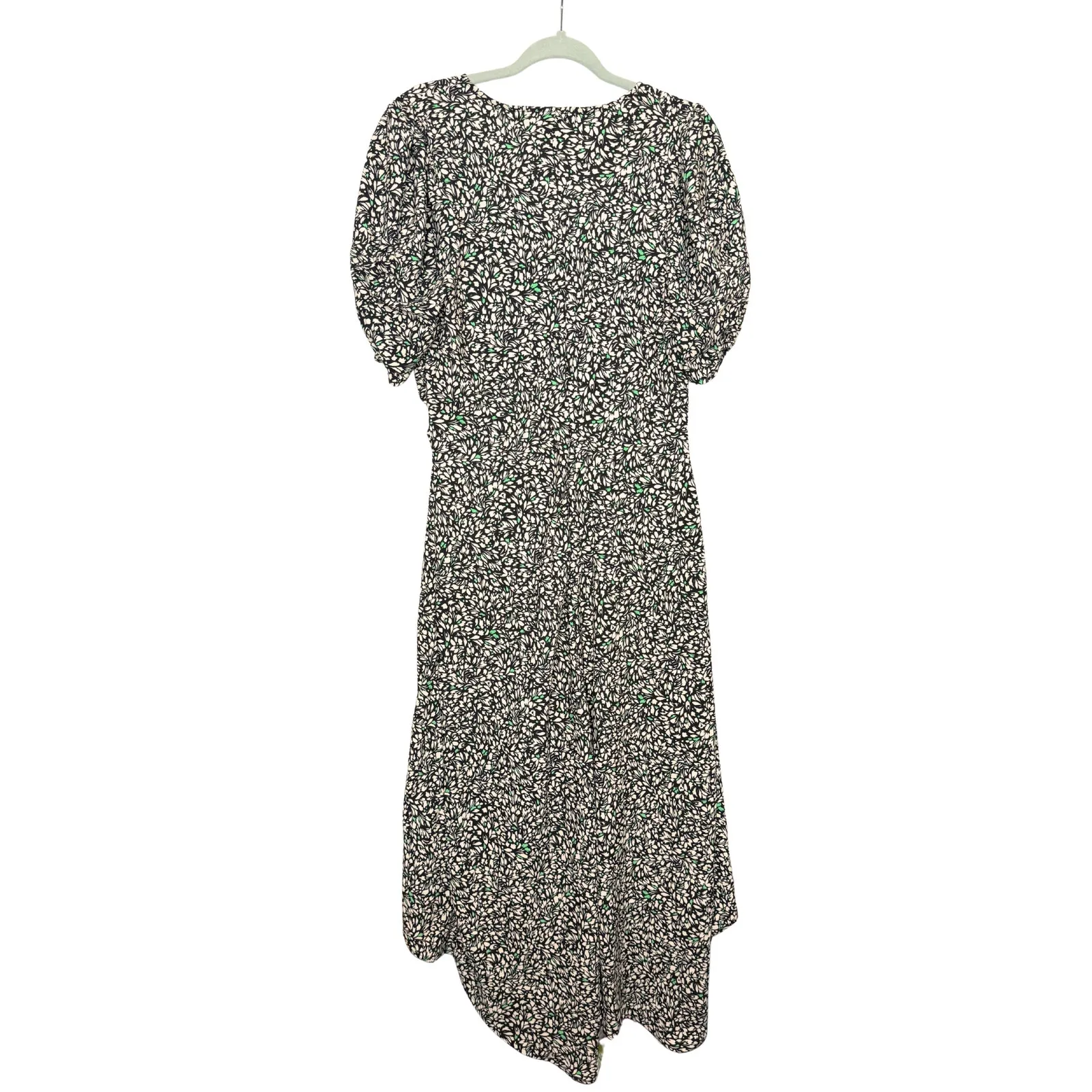 A New Day Floral Short Puff Sleeve Crepe Midi Dress Size XL Black Off-White New - Image 9