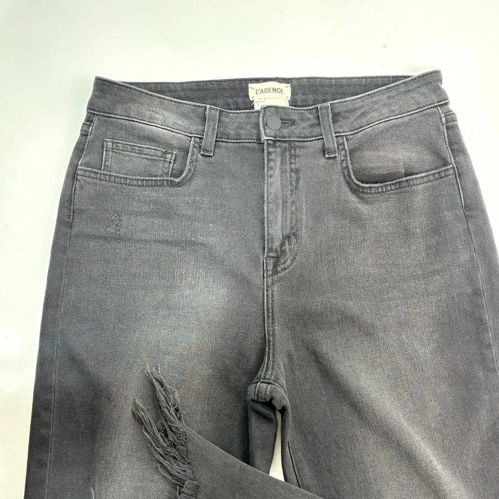 L’agence High Line Jeans in Black Onyx Distressed High Waisted Ankle 30 - Image 8