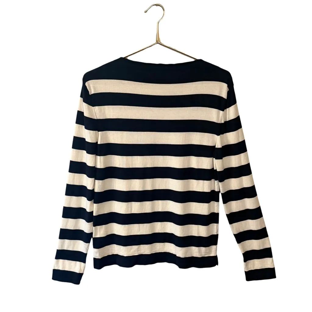 Gucci Navy Blue & White Stiped Sweater Italian Silk Cotton Preppy Coastal Size M - Image 5