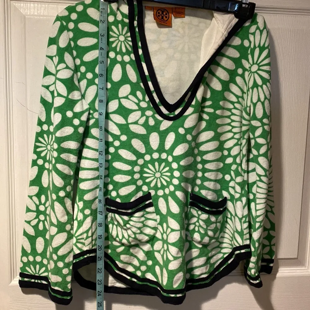 Tory Burch Terry Hoodie Wanda Tunic Green Lace Pattern Navy S 100% cotton - Image 6