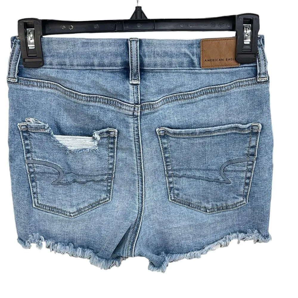 American Eagle SZ 0 Curvy Hi-Rise Shortie Jean Shorts Distressed Stretch Light - Image 3