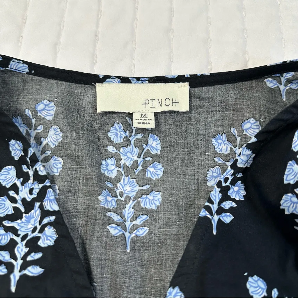 Pinch 100% Cotton Elegant Black Maxi Dress With Blue Stem and Puffy Sleeves Size M - Image 11