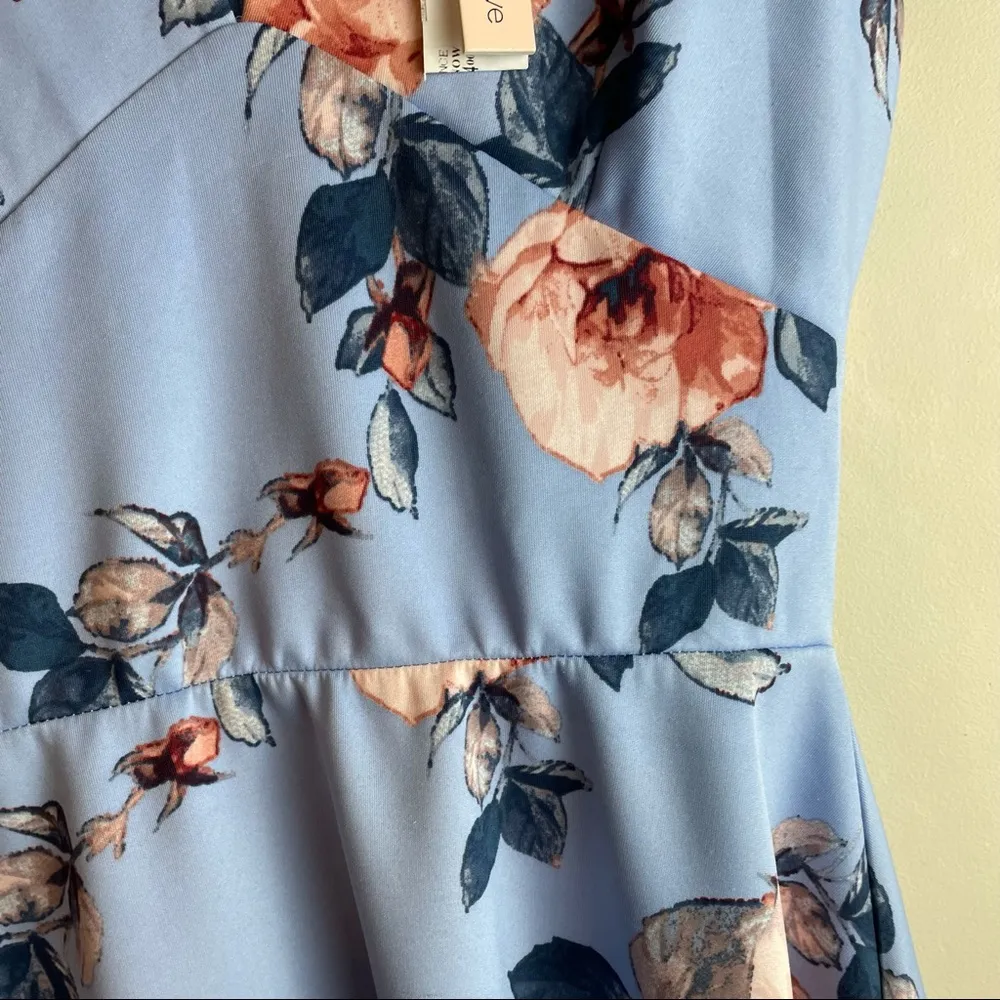 Aqua Scalloped Floral Print Skater Dress Size M - Image 5