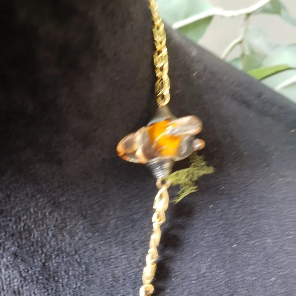 Womens Gold Tone Yellow Sapphires Paper Clip Chain Station Necklace with Lobster - Image 4