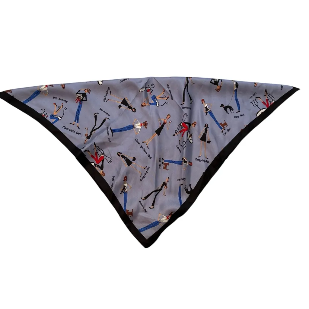 NWT, Rare Vintage The Girls Helen Welsh Designer 100% Silk Scarf, 21” square Black - Image 7