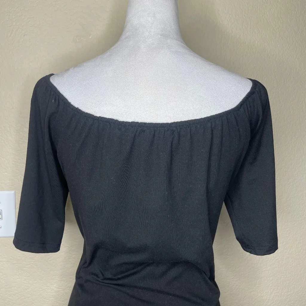 Chic Me Women's Black Cream Skull Off Shoulder Side Slit Maxi Dress Plus Sz XL - Image 5