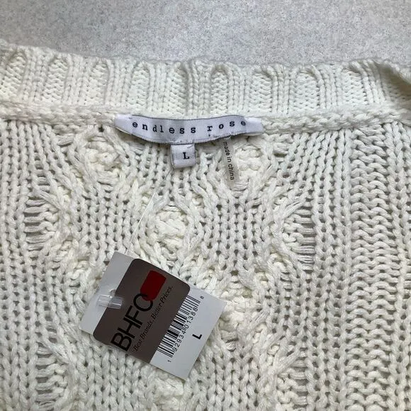 Endless Rose Cable Knit‎ Fringe Sweater Large Ivory Neutral NWT - Image 5