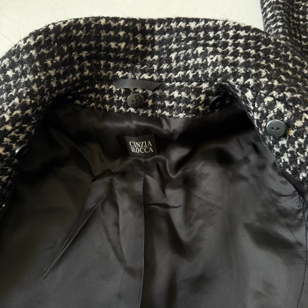 Cinzia Rocca Tweed Houndstooth Coat Wool Blend Size 2 Black - Image 8