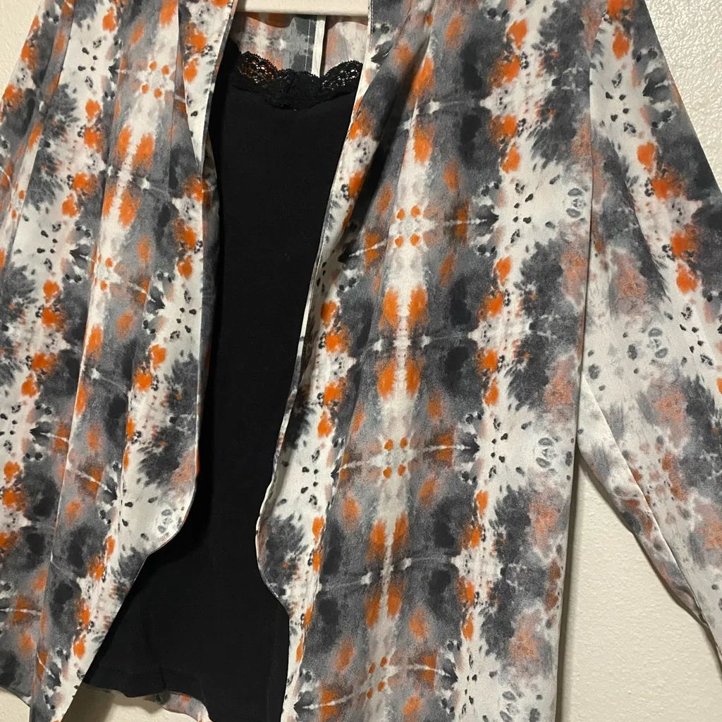 Lush Open Front Blouse | Orange Gray  | Business Casual Cardigan Top | Size M - Image 3
