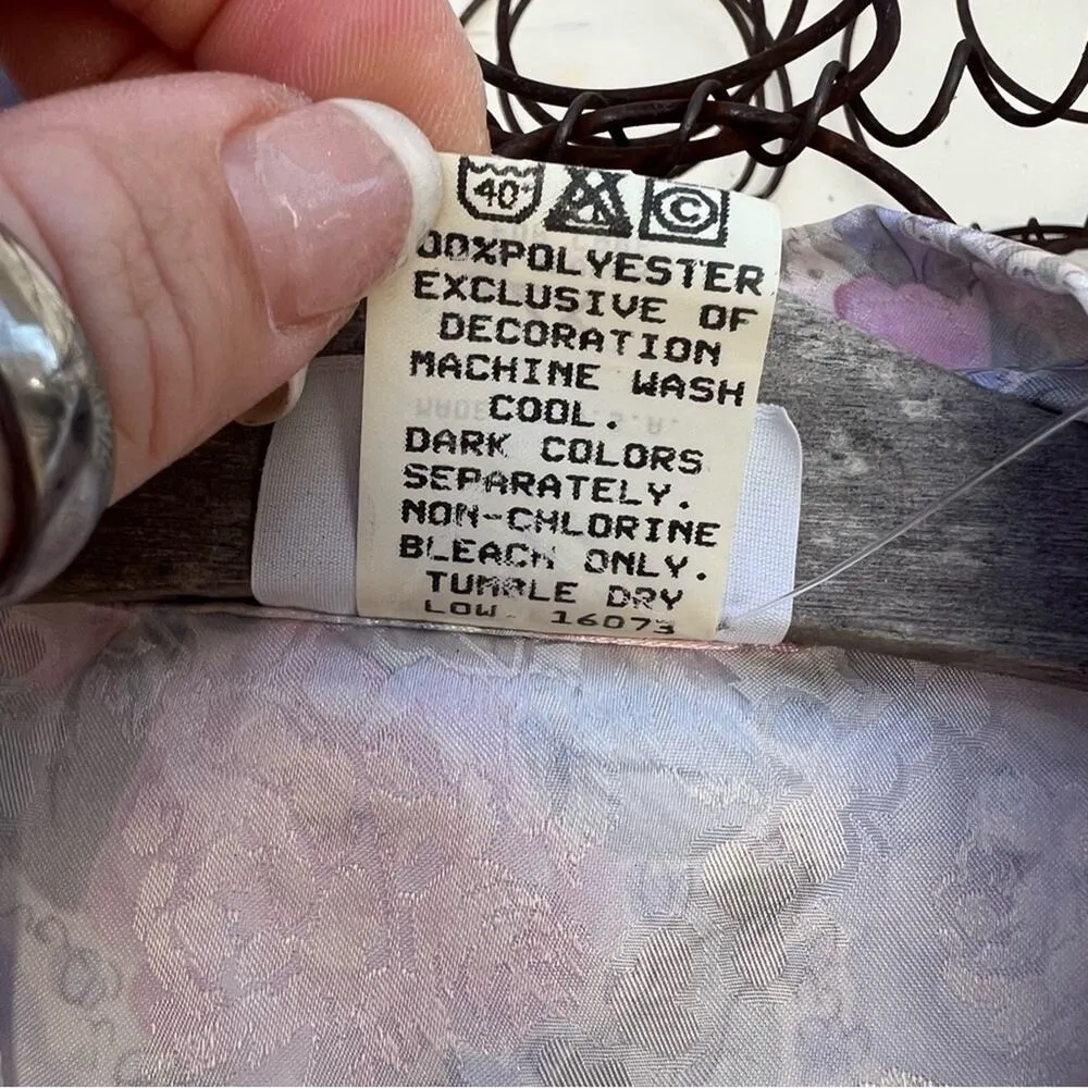 Vintage 90s Pinx pastel blue pink floral slinky short bathrobe 2X PLUS VOLUP Size XXL - Image 5