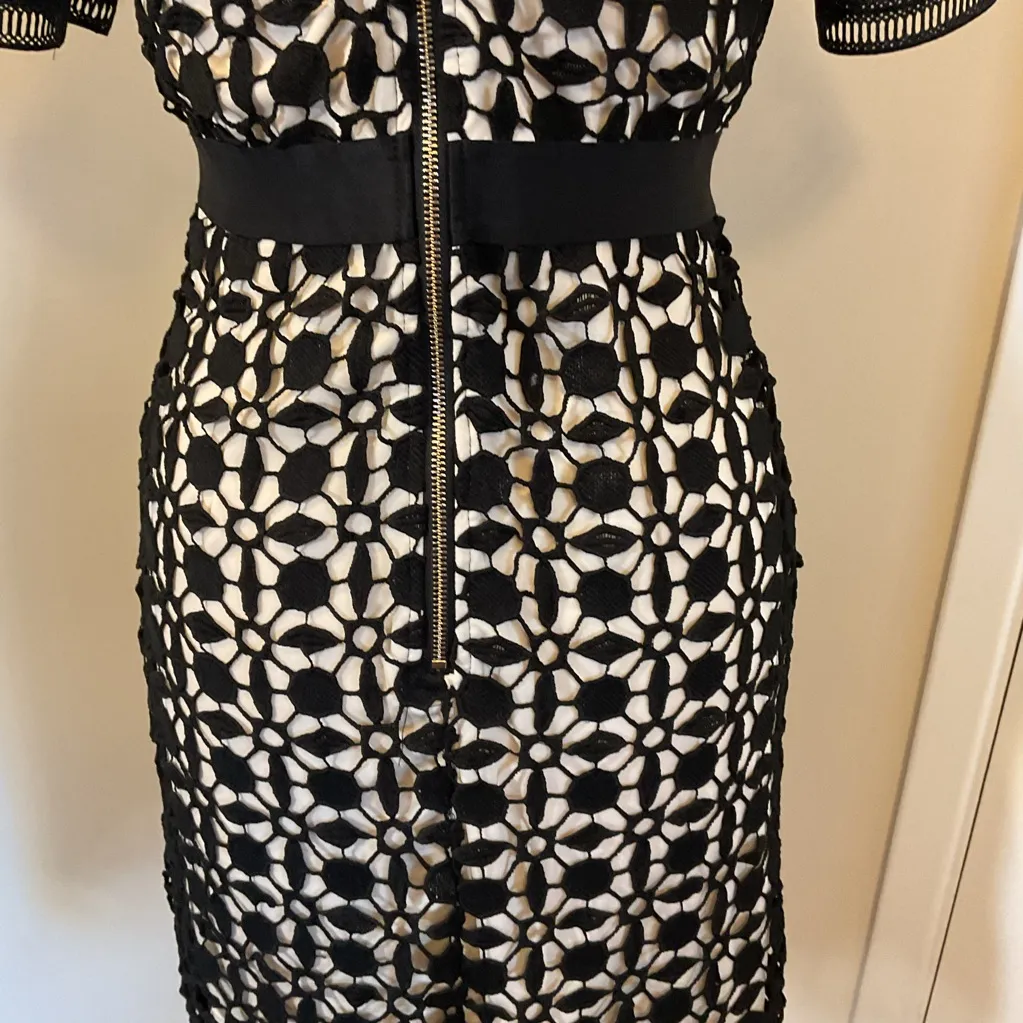 Aqua Black Lace Floral Cocktail Dress with Sheer Under-layer Size M - Image 9