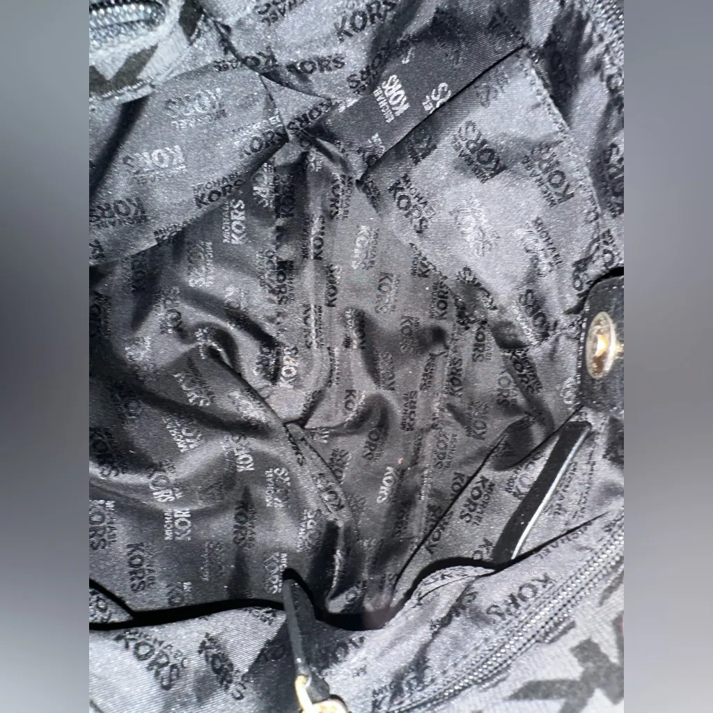 Michael Kors Ludlow Black Leather Canvas Gold Hardware Shoulder Bag Clean Inside - Image 7