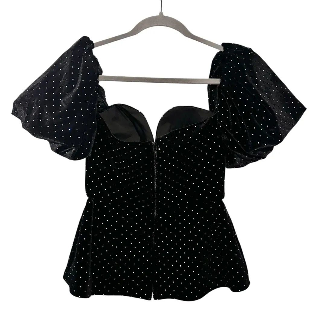 BORGO DE NOR ALMA VELVET TOP OFF SHOULDER PEPLUM CRYSTAL BLACK SIZE 6 - Image 7