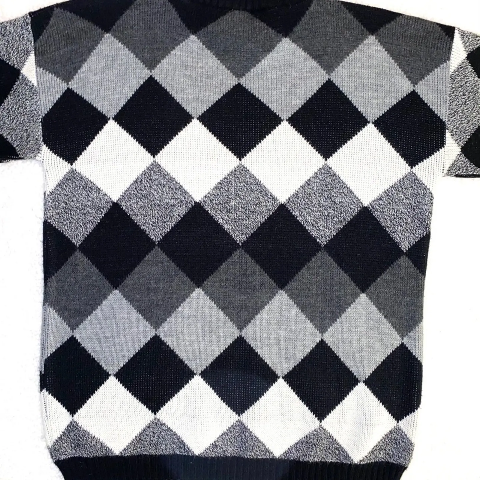 Vintage 90's Y2K Argyle Mock Neck Eclectic Grandpa Chunky Golf Core Sweater Gray Size M - Image 2