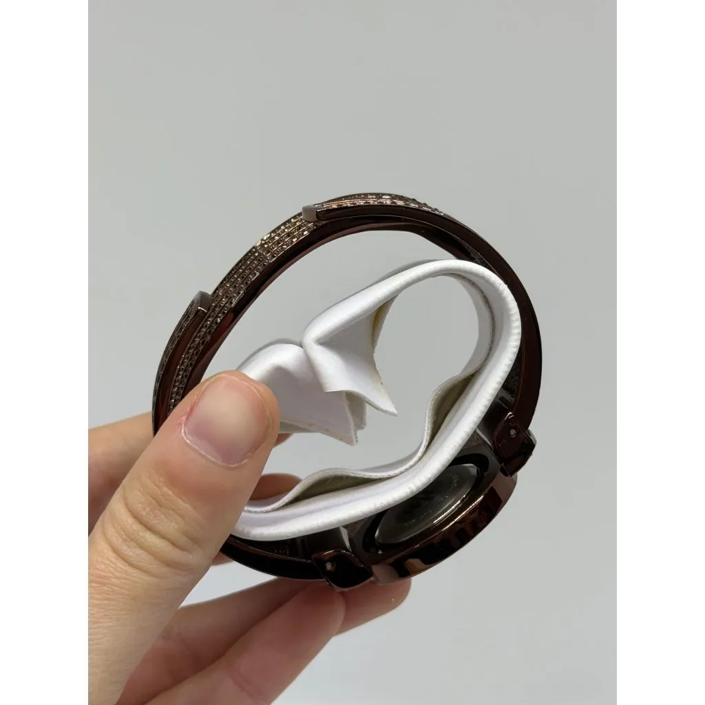 VTG Rhinestone Women Cuff Watch & Bangle Set Bronze Tone Quartz Bracelet Stylish - Image 4