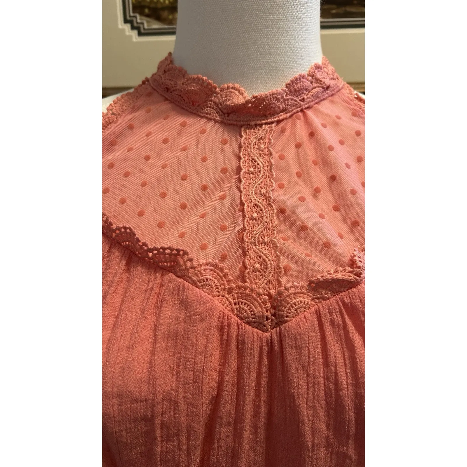 Mine Anthropology Tank Top M Scalloped Crochet Lace Funnel Neck Boho Chic Girly - Image 2