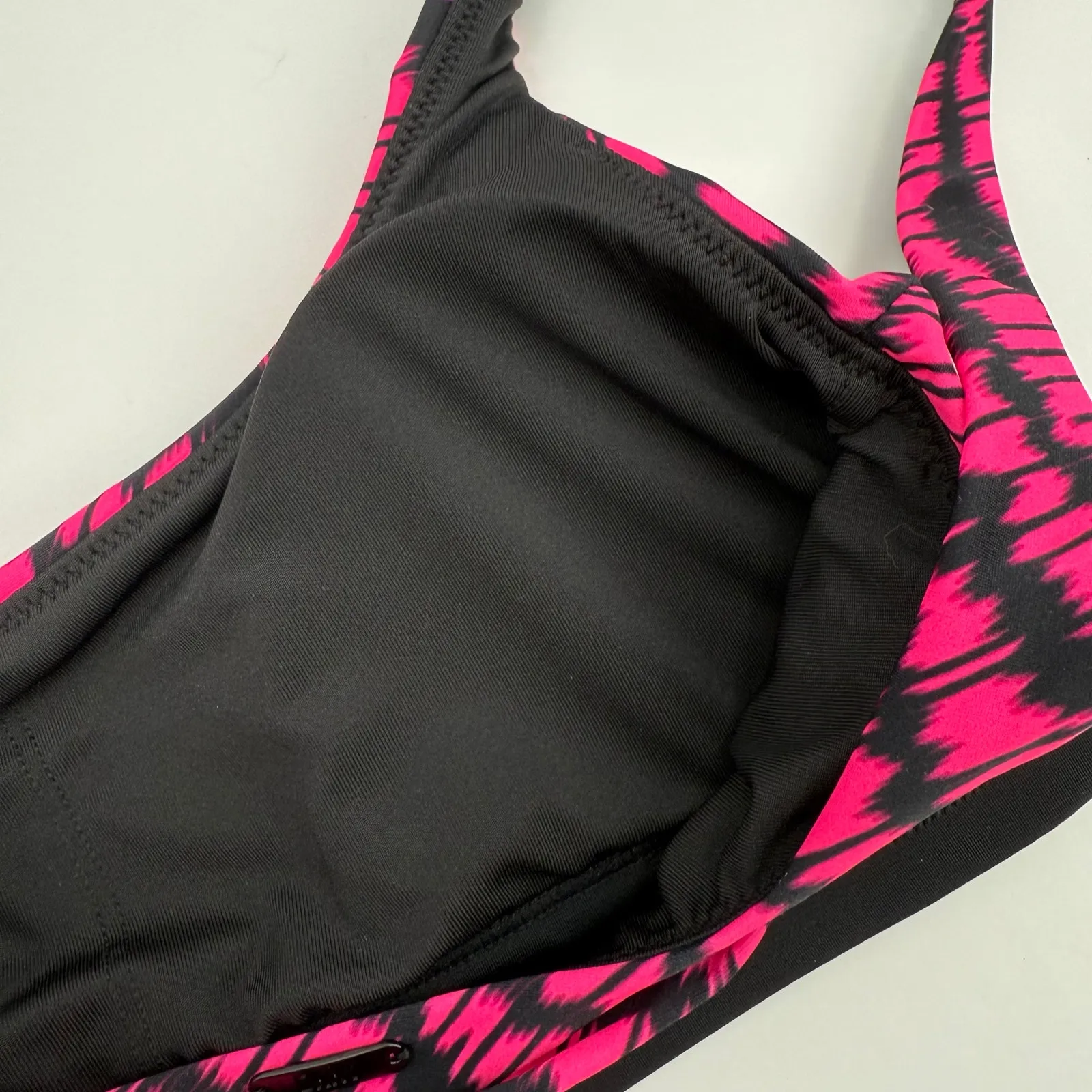 DKNY Bikini Top Size Small NWT Printed Square Neck Hot Pink Black Swim Sporty - Image 11