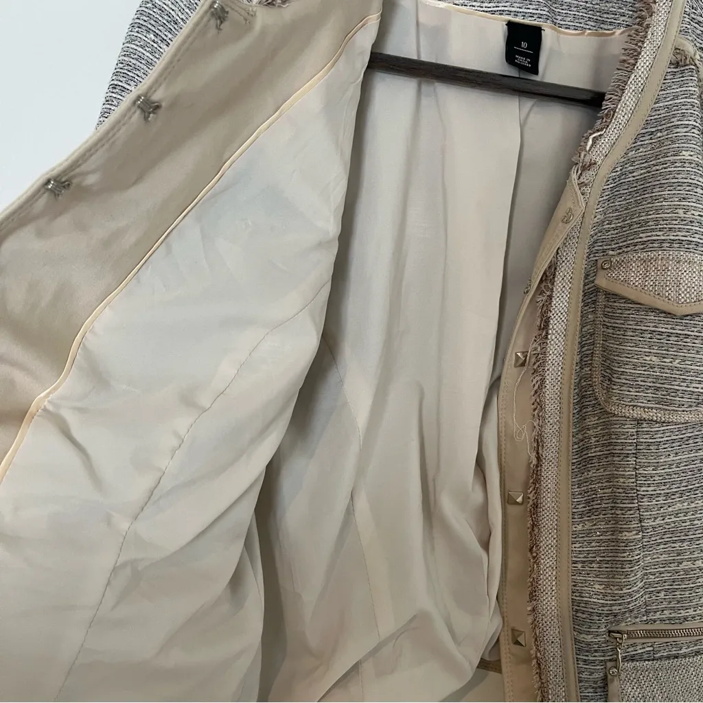 WHBM Silver Metallic Thread Jacket Elegant Workwear Chic Classic SZ 10 - Image 5