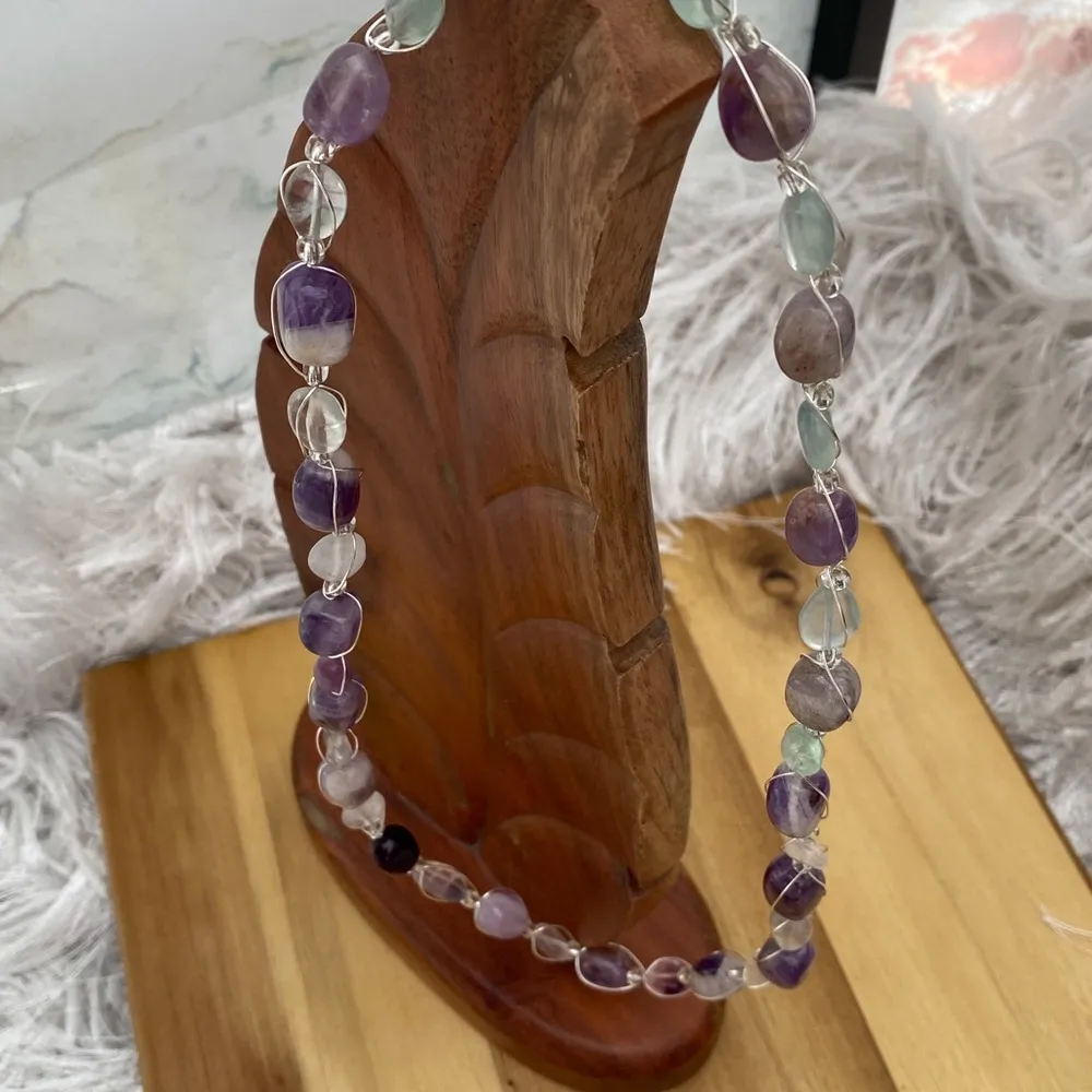 Handcrafted Amethyst and Fluorite Wire Wrapped Set - Image 2
