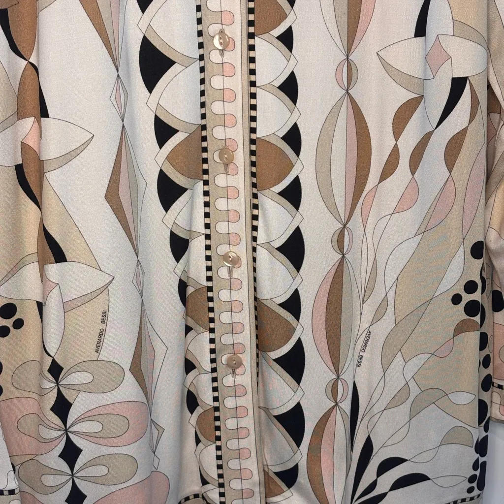 Averardo Bessi Cream and Black Geometric Shirt. Made in Italy, 100% silk Tan Size 18 - Image 3