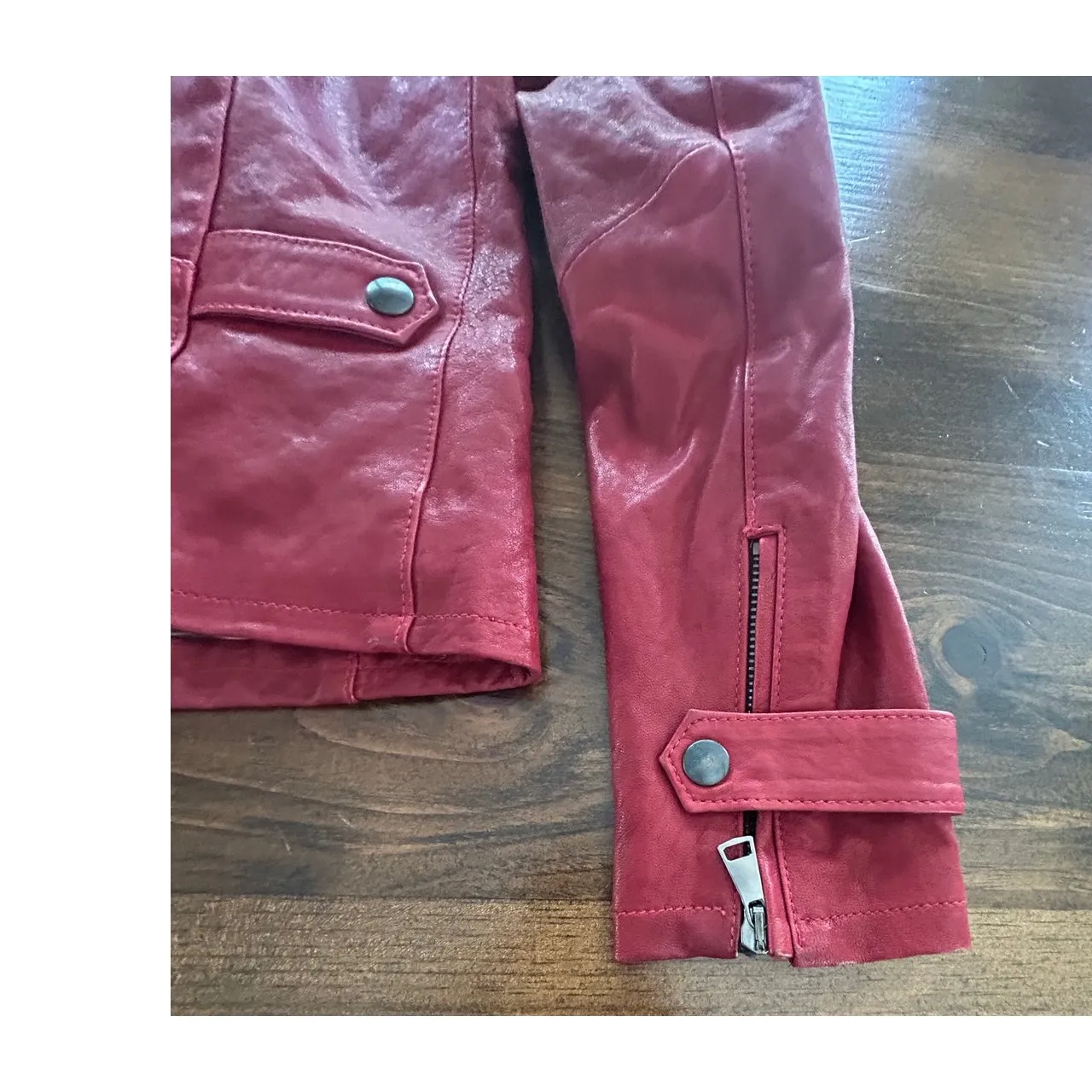 Vera Pelle Italian Genuine Red Leather Moto‎ Jacket Coat Women's Long Sleeve - Image 6