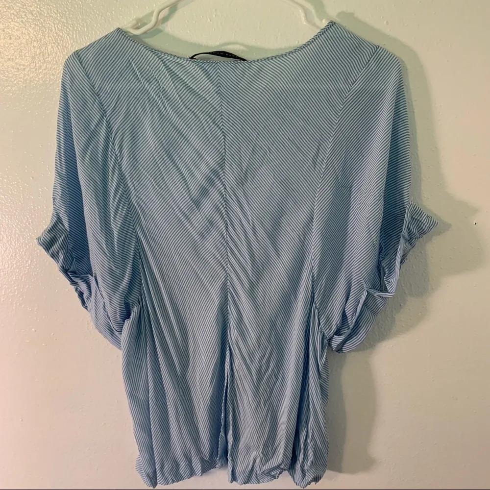 Zara Short Puff Sleeve Blouse Blue White Stripes - Image 8