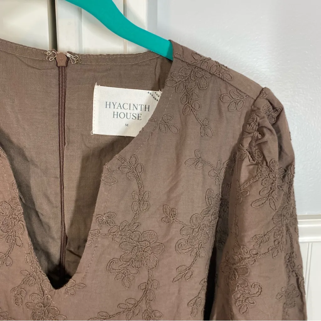 Hyacinth House Textured Becca Mini Dress Brown size medium cottagecore prairie - Image 3