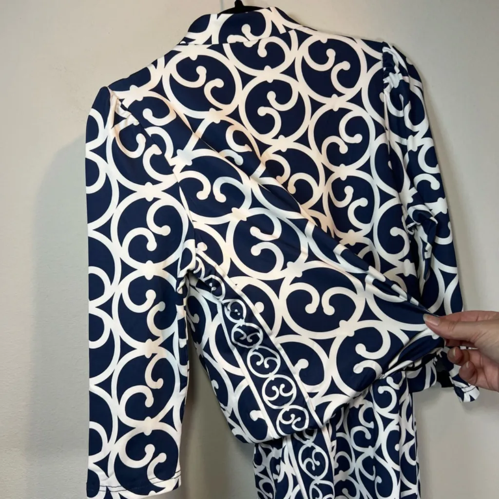 Gretchen Scott Womens Heavens Gates Dress Blue White Swirl Old Money No Belt Med - Image 14