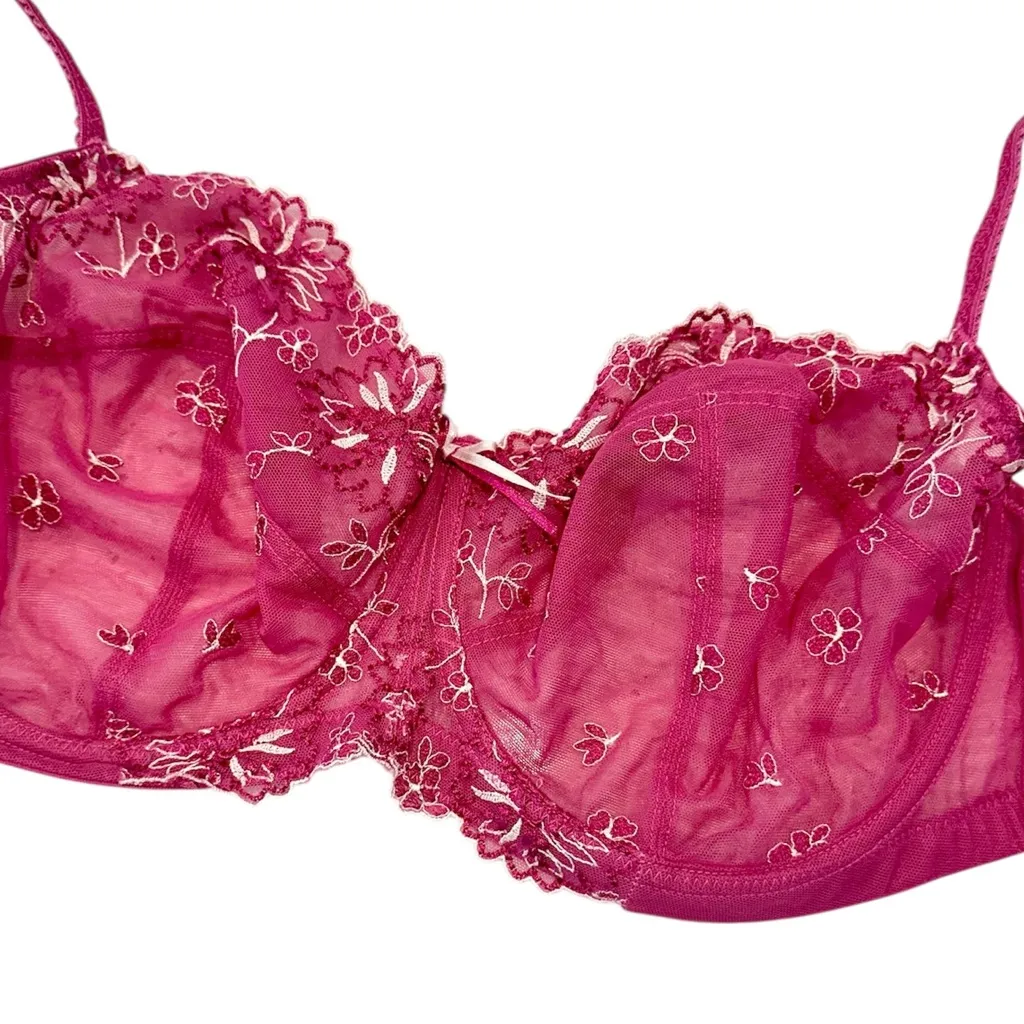 Panache Superbra Ariza Balconette Vibrant Pink Floral Lace Bra - Size: 32HH - Image 4