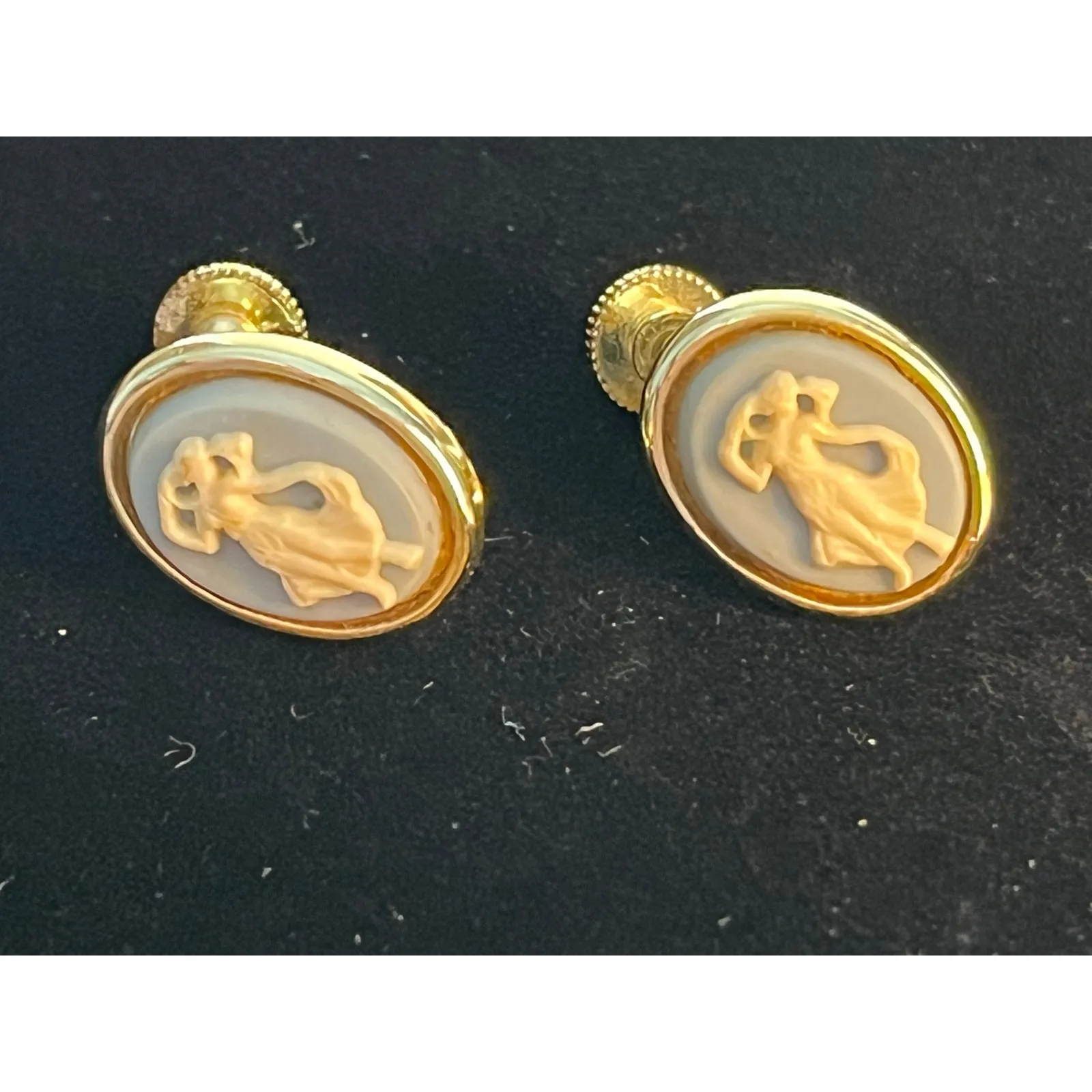 VTG Longcraft Dancing Girl Cameo French Style Earrings Screwback Coquette Blue - Image 2