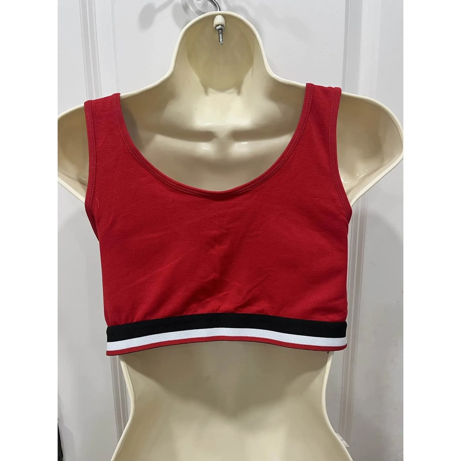 US Polo Assn Sports Bra Red Black White Logo Scoop Neck - Image 5