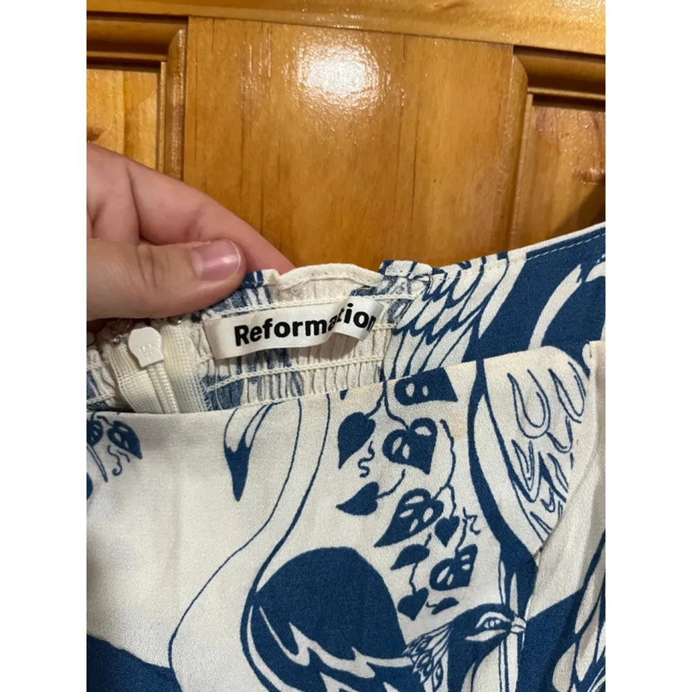 Womens Reformation Blue and White Mica Garden Party Midi Dress in Avian Size 2 - Image 3