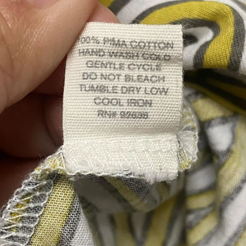 Fossil Womens Small Low Neckline Printed Top 100% Pima Cotton Shirt White Yellow - Image 7