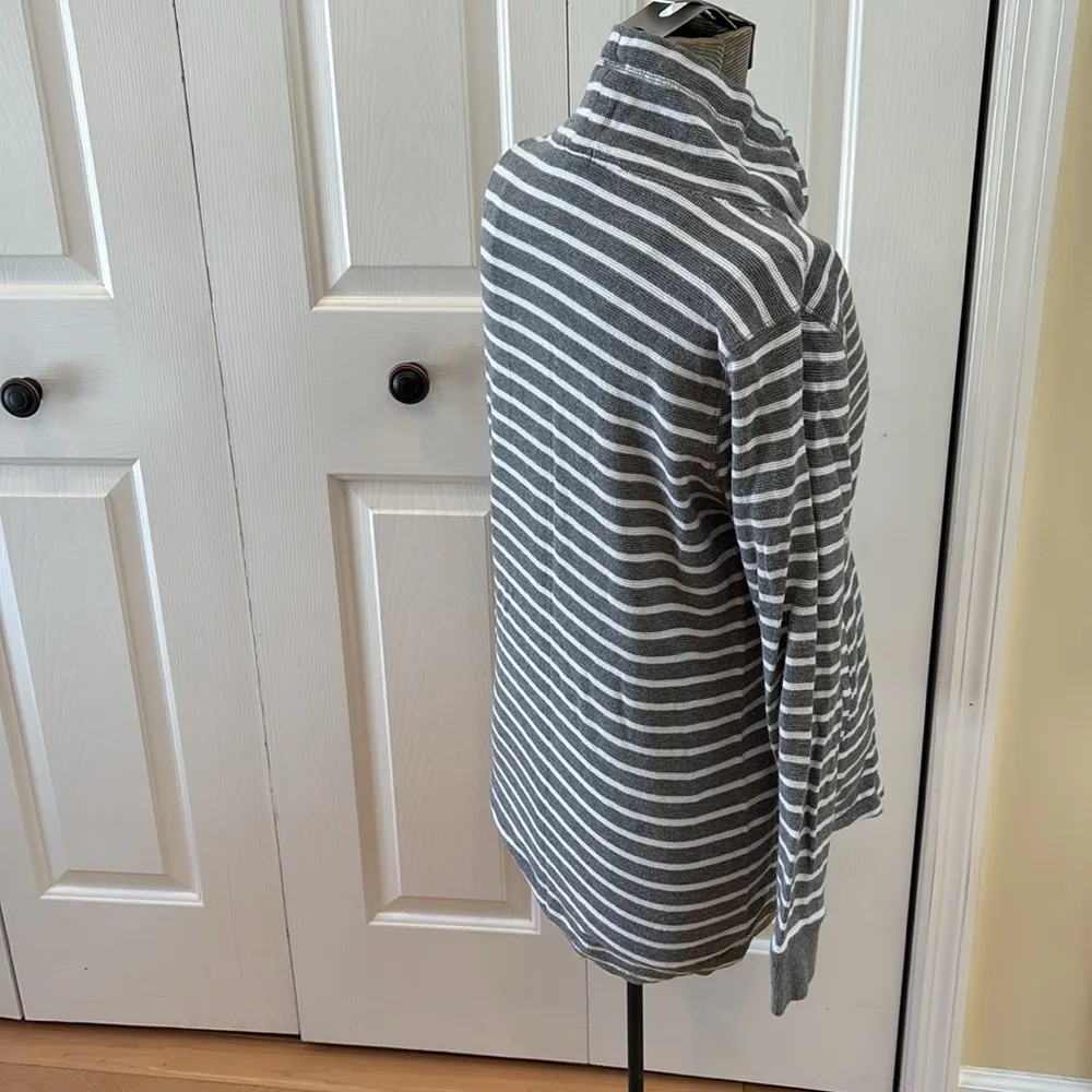 J Crew gray and white striped drawstring scuba waffle pullover sweatshirt - Image 4