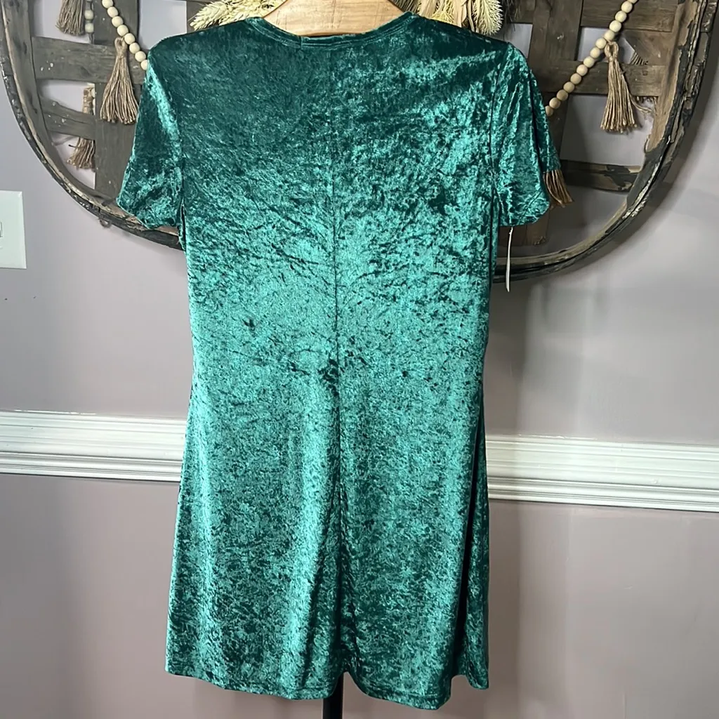 NWT Vintage 90s emerald green velour Mini dress y2K Holiday Party Size L - Image 7