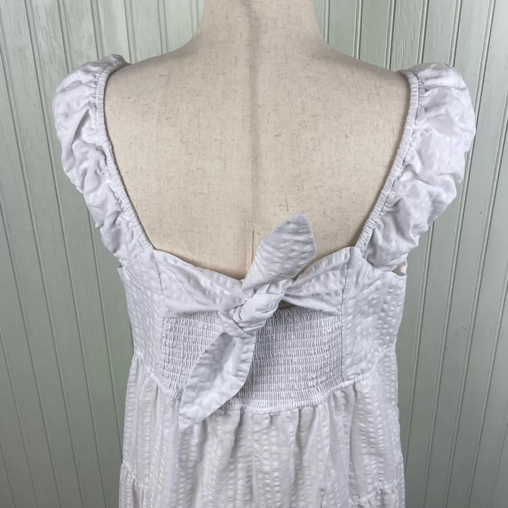 Old Navy Fit & Flare Tiered Seersucker Maxi Dress Size Large White Cottagecore - Image 7