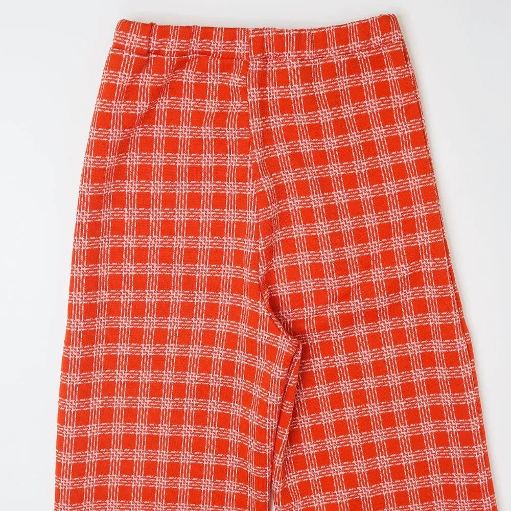 Vintage 70s Pykettes Orange Checkered Bell Bottom Pants - Image 4